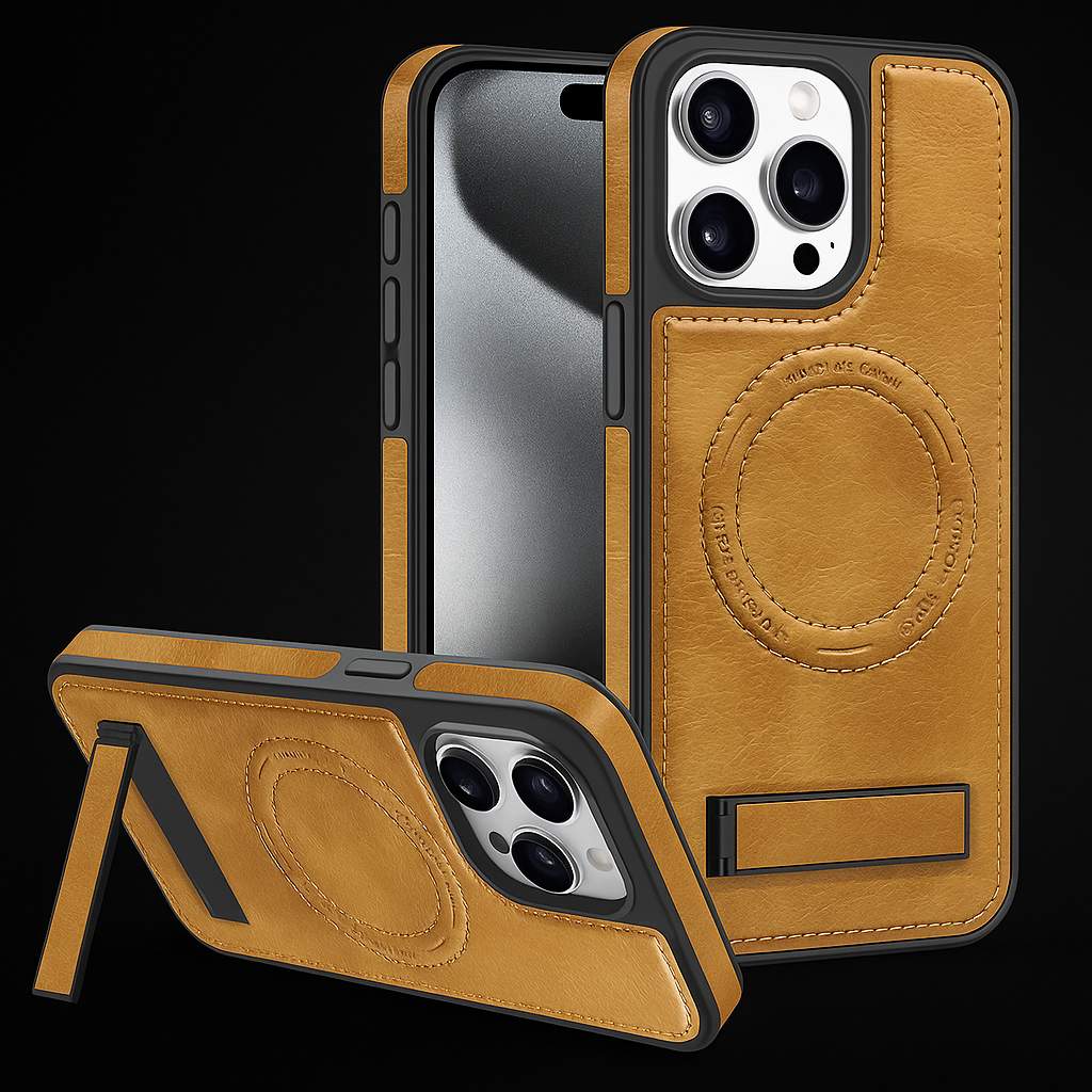 vizcome Rugged Magnetic Holder Phone Case for iPhone 16 Pro Max 15 Plus 14 13 11 for Samsung S24 Ultra Leather Shockproof Defender Cover