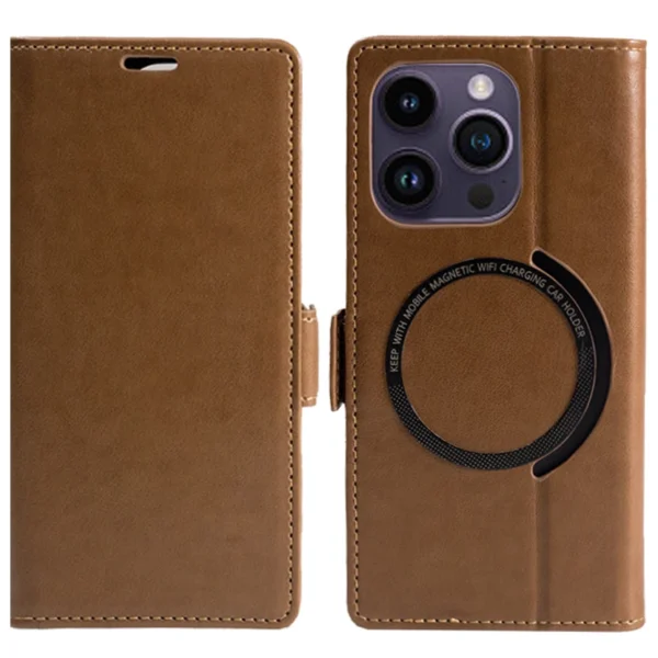 Magnetic PU Leather Flip Wallet Case with Wireless Charging – For iPhone 11 to 16 Pro Max