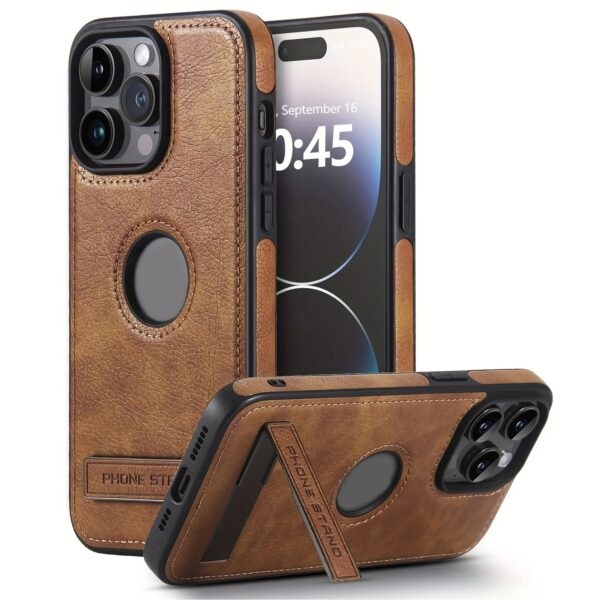 PU leather case for iPhone 12 to 16 Pro Max Brown