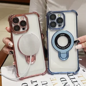 Luxury Plating PC Magnetic With Metal Holder Case Shockproof Airbag 2