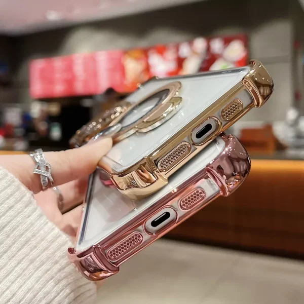 Luxury Plating PC Magnetic With Metal Holder Case Shockproof Airbag 4