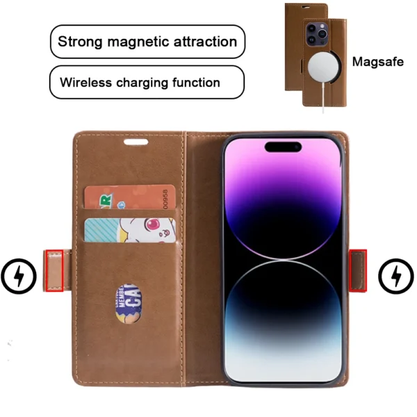 Magnetic PU Leather Flip Wallet Case with Wireless Charging – For iPhone 11 to 16 Pro Max