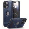 PU leather case for iPhone 12 to 16 Pro Max blue