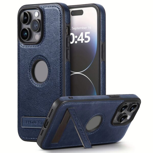 PU leather case for iPhone 12 to 16 Pro Max blue