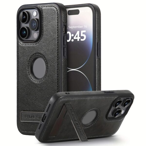 PU leather case for iPhone 12 to 16 Pro Max black